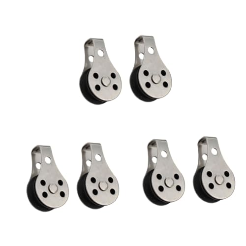 INOOMP 6pcs Stainless Steel Single Pulley Nylon Rope Lift Tools for Fishing Net Heavy Load Capacity for Weight Hanging and Lifting Applications