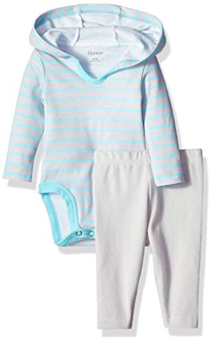 Hanes baby boys Ultimate Flexy 2 Piece (Pant With Hoodie Bodysuit) Layette Set, Grey/Blue Stripe, 6-12 Months US
