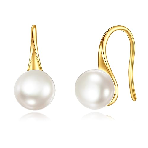 KECHO 14K Gold Freshwater Pearl Dangle Earrings Real Gold Pearl Drop Jewelry Anniversary Birthday Gifts for Women