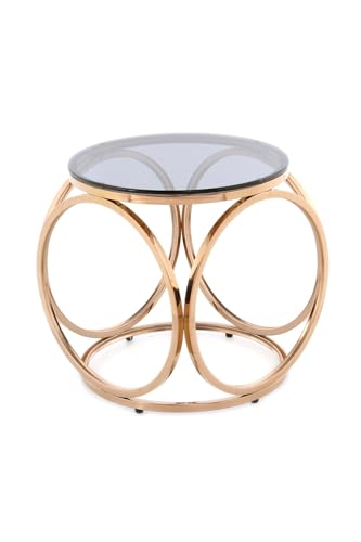 Qiyano Beistelltisch rund mit extravagantem Gestell kugelförmig Stahl Glas modern edel Design pflegeleicht Ablage Sofa Wohnzimmer Nachttisch Dekoration Höhe: 42 cm Farbe: Grau/Roségold