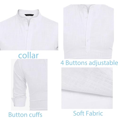 Men's Summer Loose Fit Cotton Linen Henley Shirt Beach Sport Casual Long Sleeve Breathable Moisture-Wicking T-Shirt4