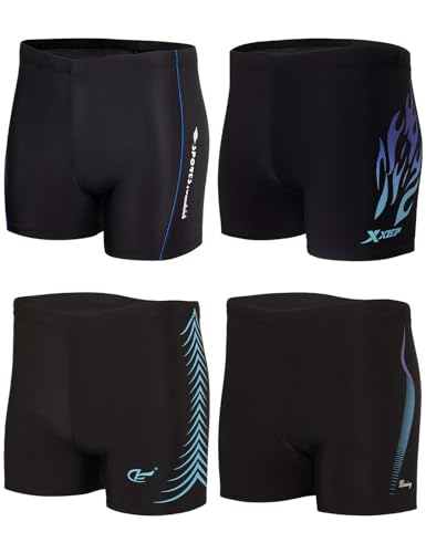 KANAV 4 Pack Men's Athletic Swim Jammers Quick Dry Square Leg Swim Briefs Competitive Swimsuit Black...