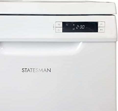 Statesman FD10PWE Freestanding Slimline 10 Place Full Size Dishwasher, 6 Wash Programms, Half Load Wash Function, 45cm Wide, White