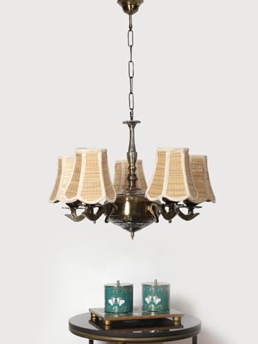 Image of Devansh 05 Lights Bamboo Vintage Shade with Antique Golden Chandelier -S