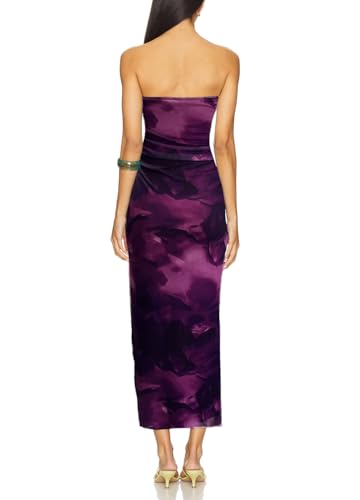 Image of ALENDA DANMOS Womens Strapless Printed Midi Dress with Slit Floral Mesh Tube Top Dresses Ruched Bodycon Party Club Dress 333