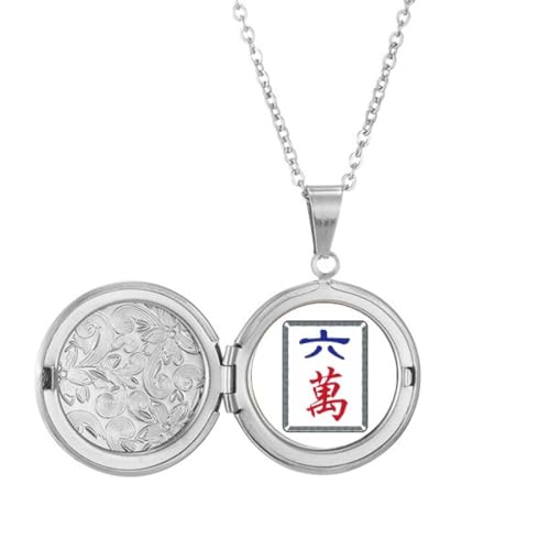 Collier médaillon Mahjong Million à motif 6 carreaux pour femme en acier