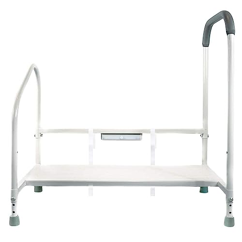 step2bed Bed Rails for Elderly with Adjustable Height Bed Step Stool & LED Light for Fall Prevention - Portable Medical Step Stool Comes with Handicap Grab Bars