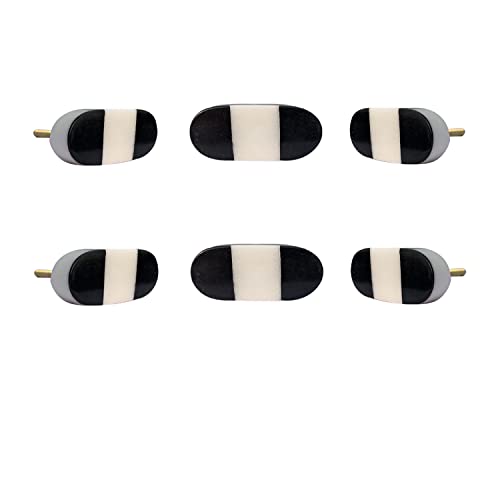 Perilla Home Set of 6 Marble Knobs for Cabinet & Drawers Decorative Oval Knobs for Home Kitchen Cabinet Hardware Cupboard Glass Door Dresser Wardrobe and Drawer Pulls (Black & White)