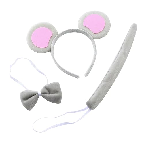 CATMEYE Maus Ohren Haarreifen Set, Tier Kostüm mit Schwanz, Verkleidung für Kinder, Party, Karneval (Grau)