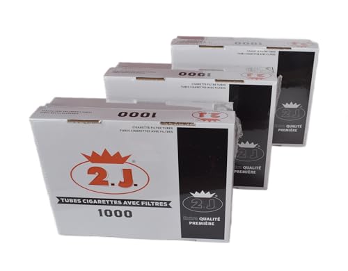 2J Lot de 3000 Tubes à Cigarette Extra dans Leur boîte, Lot De 3 Boites de 1000 Tubes Cigarettes Haut de Gamme avec Filtre De La Marque Francaise, Pas Cher...
