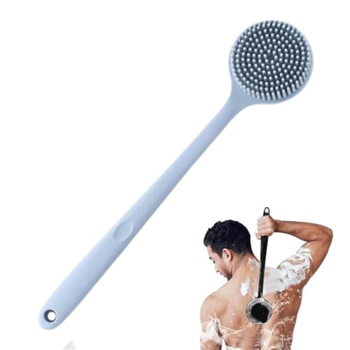Image of Soft Silicone Back Scrubber Shower Bath Body Brush with Long Handle, BPA-Free, Hypoallergenic, Eco-Friendly (Multicolor)