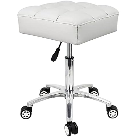 WKWKER Adjustable Height Rolling Stool with Soft Foam Seat Cover