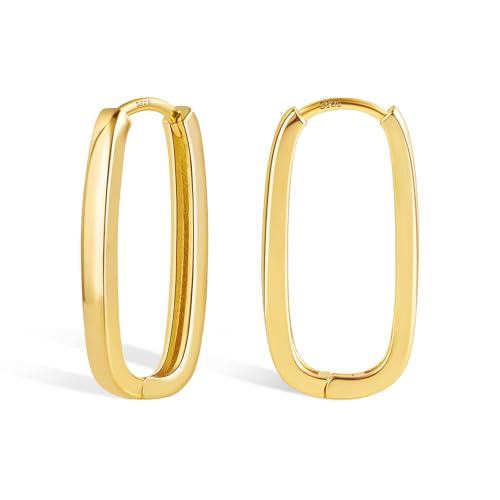 925 Sterling Silver Rectangle Hoop Earrings for Women Silver Geometric Hypoallergenic Oval Hoop Earrings 14K Gold Square Huggie Hoops Earrings for Jewelry Gifts