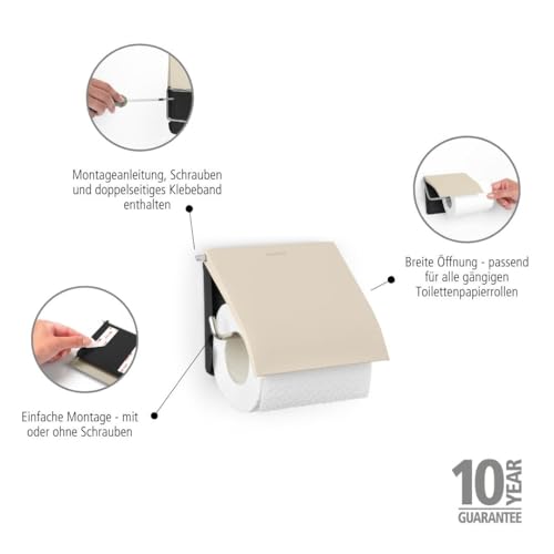 Brabantia - Renew Toilettenpapierhalter - für alle Gängigen Rollengrößen - Wandmontage - Korrosionsbeständig - Badezimmerzubehör - Inkl. Befestigungsmaterial - Soft Beige - 17 x 13,2 x 12,3 cm