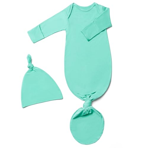 Image of Newborn Baby Knotted Gown, Super Soft Silky Infant Long Sleeve Sleeper for Baby Girl and Boy Sleeping Bag with Hat