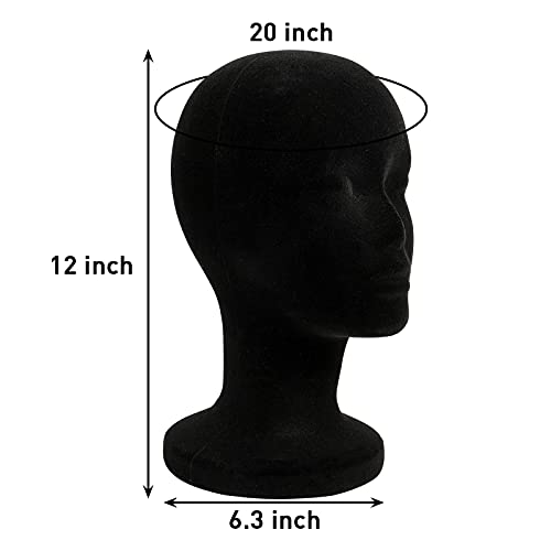 Foraineam 2 Pack Black Foam Mannequin Head, 12 Inch Female Manikin Foam Heads, Wig Holder Hats Glasses Headband Hairpieces Display Stand #TOP1
