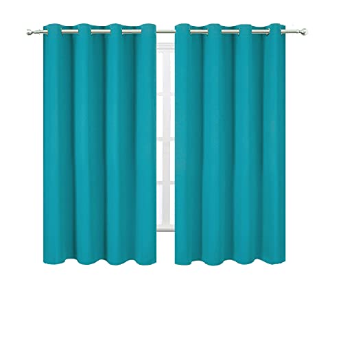 Image of LEMOMO Teal Blackout Curtains 66 x 63 Inch Length /Set of 2 Curtain Panels /Thermal Insulated Room Darkening Blackout Curtains for Bedroom