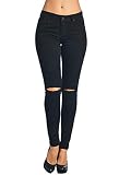 C.B.G Juniors Women’S Black Slashed Slit Knee Cut Ripped Denim Skinny Jeans (9)