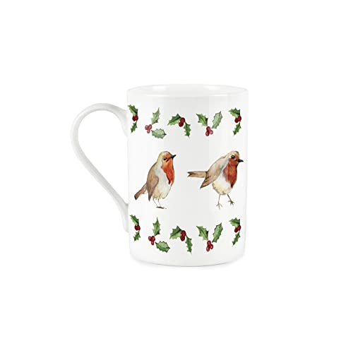 Purely Home Robin Holly Mug - Christmas Robins Bone China Style White Xmas Berries Coffee/Tea Present Gift - Image 2