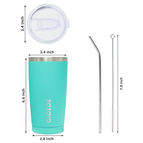 Image of BJPKPK 20 oz Coffee Tumbler with Lid, Straw, Insulated Stainless Steel Mug | Double Wall Vacuum, Keeps Hot /Cold, BPA Free, Leak Proof, Iced Coffee Cup Fit Car Holder, Travel & Beach Ready, Turquoise