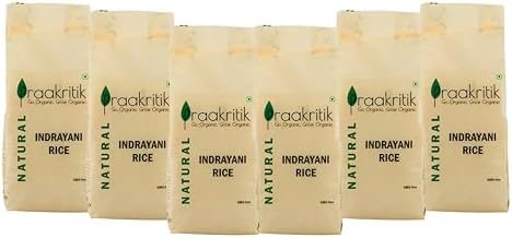 Praakritik Natural Indrayani Rice 3 KG, Sticky RIce, 100% unpolished Indrayani Rice, Traditional Rich & Aromatic, Medium Sized Grain, 500G (Pack of 6)
