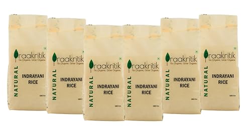 Praakritik Natural Indrayani Rice 3 KG, Sticky RIce, 100% unpolished Indrayani Rice, Traditional Rich & Aromatic, Medium Sized Grain, 500G (Pack of 6)