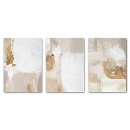 CWBLYZ Conjunto de 3 - Cuadros Abstractos Acuarela Neutros Impresión en Lienzo Arte de Pared Horizontal Cuadro Póster Sala de Estar Cocina Oficina Dormitorio Decoración Hogar - 40x50Cm (Sin Marco)