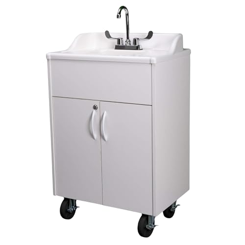 Premier Portable Sink Hand Wash Station – Single Basin Portable Handwashing Sink with Hot Water – Portable Handwashing Station for Classrooms, Daycares, Spas, Medical Facilities & Food Service (White)