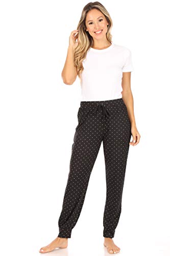 Tahari Soft Cozy Pajamas For Women, Relaxed Jogger Pajama Pants For Women W/Drawstring, Pink Stripes And Black W/White Pin Dots Birthday Gifts For Womens Pajama, Medium #TOP4