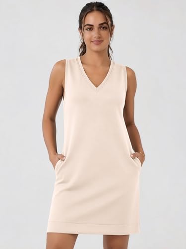 Image of ODODOS Modal Soft V-Neck Tank Dress for Women Sleeveless Sundress Casual Relaxed Summer Dress with Pocket