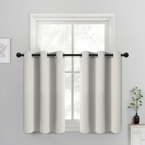 Yakamok Room Darkening Thermal Insulated with Grommet Window Curtain for Bedroom, 38Wx36L inch, Light Reducing Drapes for Living Room,Light Beige, 2 Panels