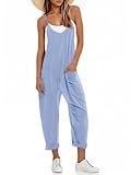 Picture of Fisoew Women's Summer Sleeveless Loose Casual V Neck Jumpsuits Spaghetti Strap Long Pants Baggy Overalls with Pockets