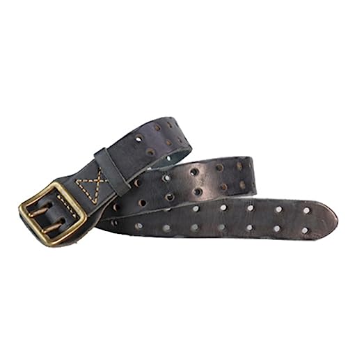 Men's Double Prong Work Belt Full Grain Leather Vintage Distressed | 50mm Wide | Heavy Duty | 2 Holes Jeans Waist Belt