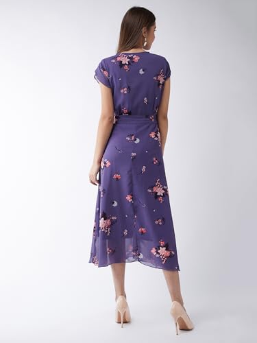 Image of Miss Chase Women Pleated V Neck Full Sleeves Relaxed Fit Midi Length Dress