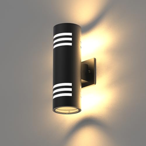 Image of Sytmhoe Cylinder Outdoor Light Fixtures, Black Modern Up Down Wall Porch Lights, Exterior Wall Sconce, Aluminum, E26 Base,Anti-Rust Waterproof Wall Lantern for Doorway, Garage, Patio(1 Pack)