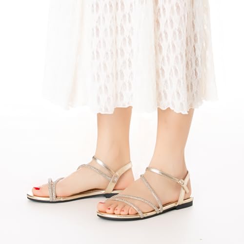 Image of Mtzyoa Women Flat Sandals Dressy Strappy Gladiator Summer Ankle Strap Nude Open Toe Comfortable Wedding Casual Leather Ladies Party Trendy Vacation