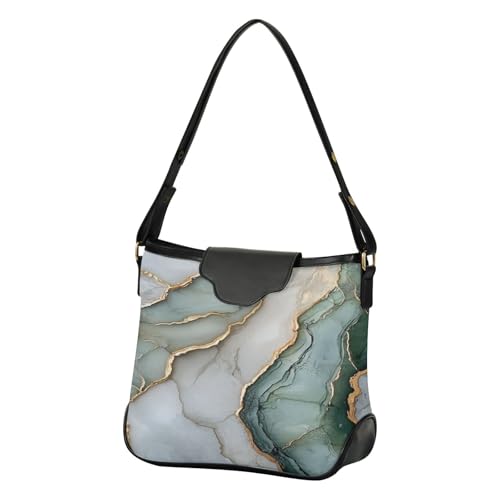 Sac à bandoulière pour femme vert sauge et blanc marbré avec deux sangles