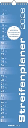 Alpha Edition - Streifenplaner Blau Kalender 2026 11 3x49 5 cm Wandplaner für Haushalt Büro & Familie Praktischer Küchenkalender mit neutralem Design FSC-zertifiziert