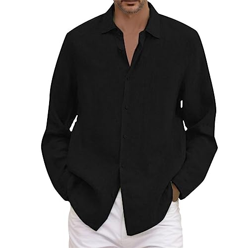 Camiseta de manga larga para hombre, casual, talla grande, suelta, para otoño, invierno, verano, sólida, con cuello volteado, Negro, 5XL