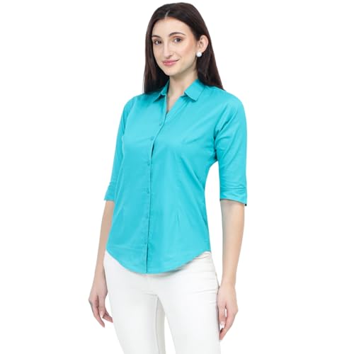 Image of Polycotton Women 3 /4 Sleeve Stylish Solid Western Offical Formal Shirt Casual Regular Fit Shirt for Women