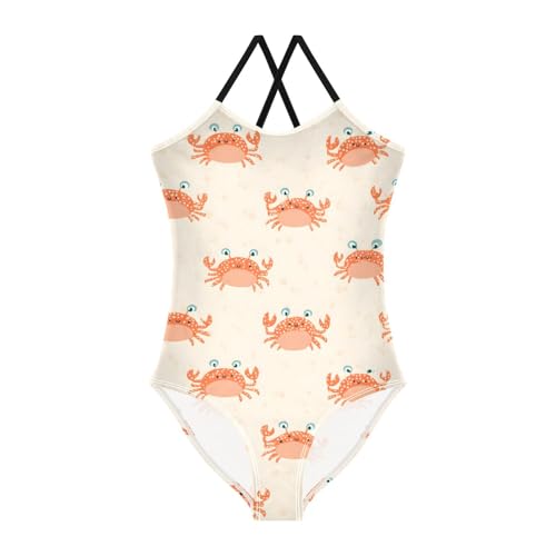Orange Crab Pattern Girls One Piece Swimsuits Summer Quick Dry Beach Bathing Suit