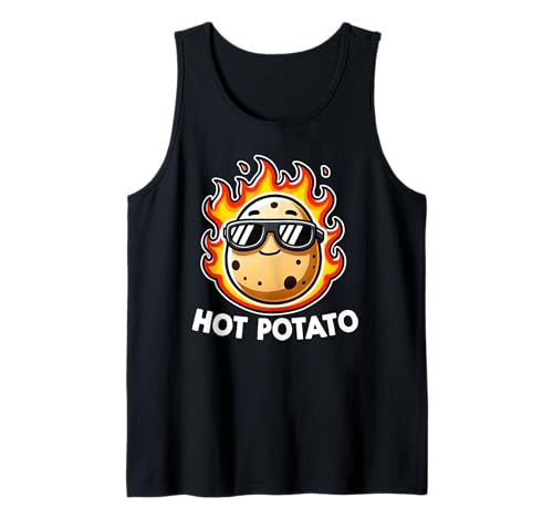 Lindo Juego de palabras de comida divertida de dibujos animados Kawaii en el fuego Patata caliente Camiseta sin Mangas