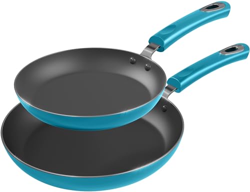 KICHLY Set of 2 Nonstick Induction Frying Pans, 20 and 28 cm Induction Hob Set, Bakelite Handles Firm Grip, Easy Cleaning (Turquoise)