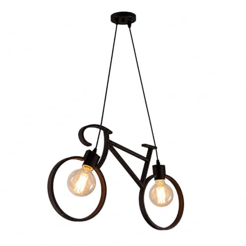 Image of Bicycle Pendant Light Fixture, Industrial Vintage Bike Chandelier, Retro Iron Hanging Ceiling Lamp with 2 E26 Sockets for Kitchen Island, Dining Room, Bar, Coffee Shop, Restaurant (Bulbs Not Included)