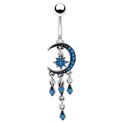 COCHARM Moon Dangle Belly Button Rings for Women 14g Belly Rings Dangling Cute Nave Rings Boho Belly Navel Piercing Jewelry