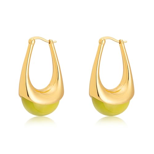 Milan Chiva 14K Gold Acrylic Rectangle Clear Earrings for Women, Plated Chunky Earrings Geometric Minimalist Statement Lightweight Huggie Dainty Hypoallergenic Hoop Earrings for Womens Jewelry Green MCE-1055GN