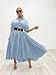 Women's Elegant Long Sleeve Button Down Loose Shirt Dress Long Maxi Pleated Dress Blue S