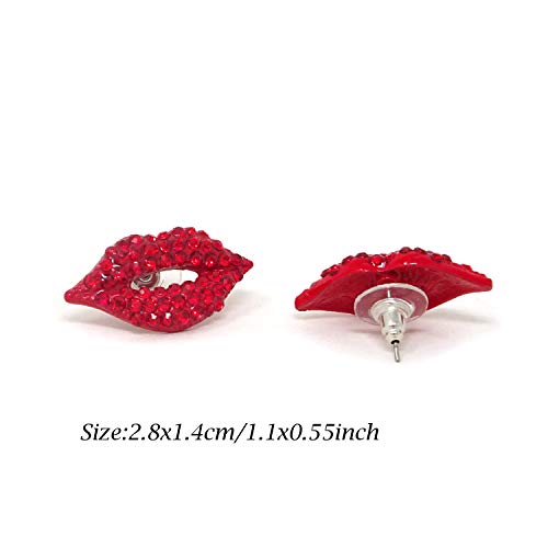Honbay 1 Pair of Fashion Sexy Red Lip Stud Earrings for Women Kiss Lip Ear Studs Sparkling Rhinestones Crystal Earrings2