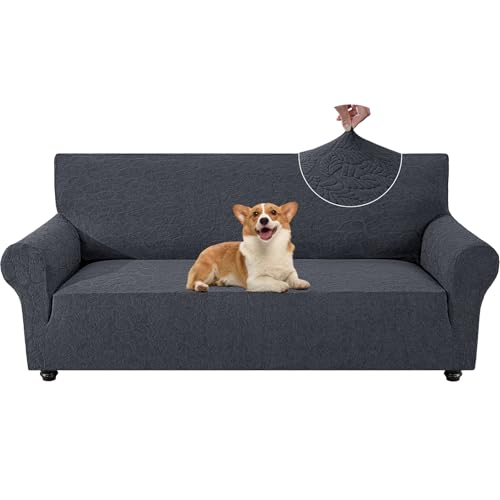 YSTELLAA Funda Sofa 4 Plazas con Reposabrazos, Fundas Sofa Elasticas Universal, Funda Sofá Antideslizante Antimanchas Lavable, Fundas Sofas Anti Gatos Perros, para Sala, Gris Oscuro
