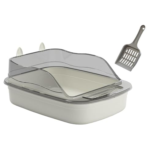 Open Litter Box Kitten Toilet Splashproof Cat Sandbox Cartoon Appearance Heighten 50x34x18cm Kitty Litter Pan Cat Litter Tray, Gray